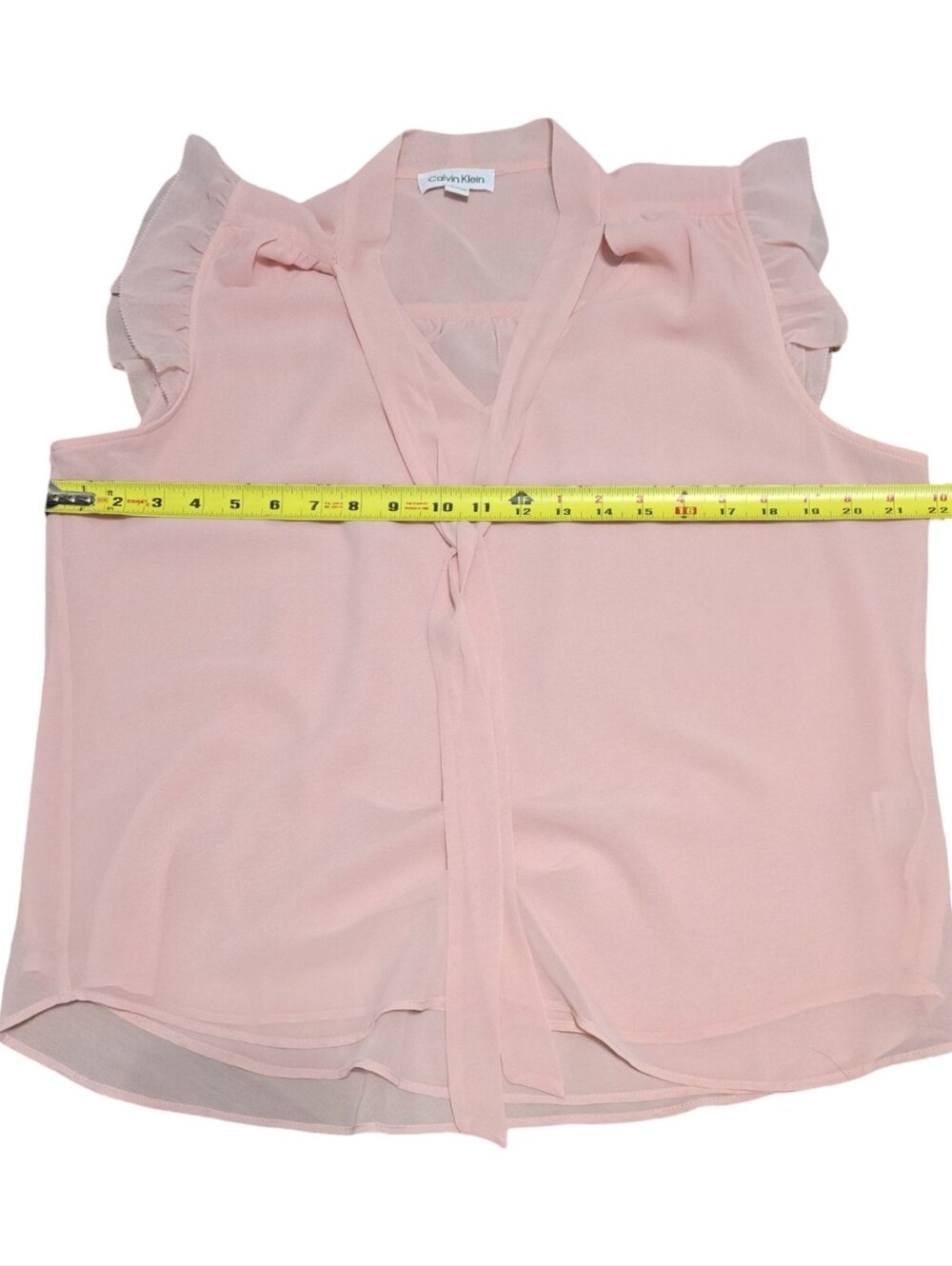 Calvin Klein Light Pink Tie-Neck Ruffle Sleeve Blouse - Picture 3 of 8